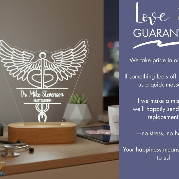 Nurse Personalized Night Light | Custom Caduceus Medical Gift for Healthcare - Picture 6 of 8